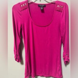 White House Black Market scoop neck 3/4 sleeve top, hot pink, XS